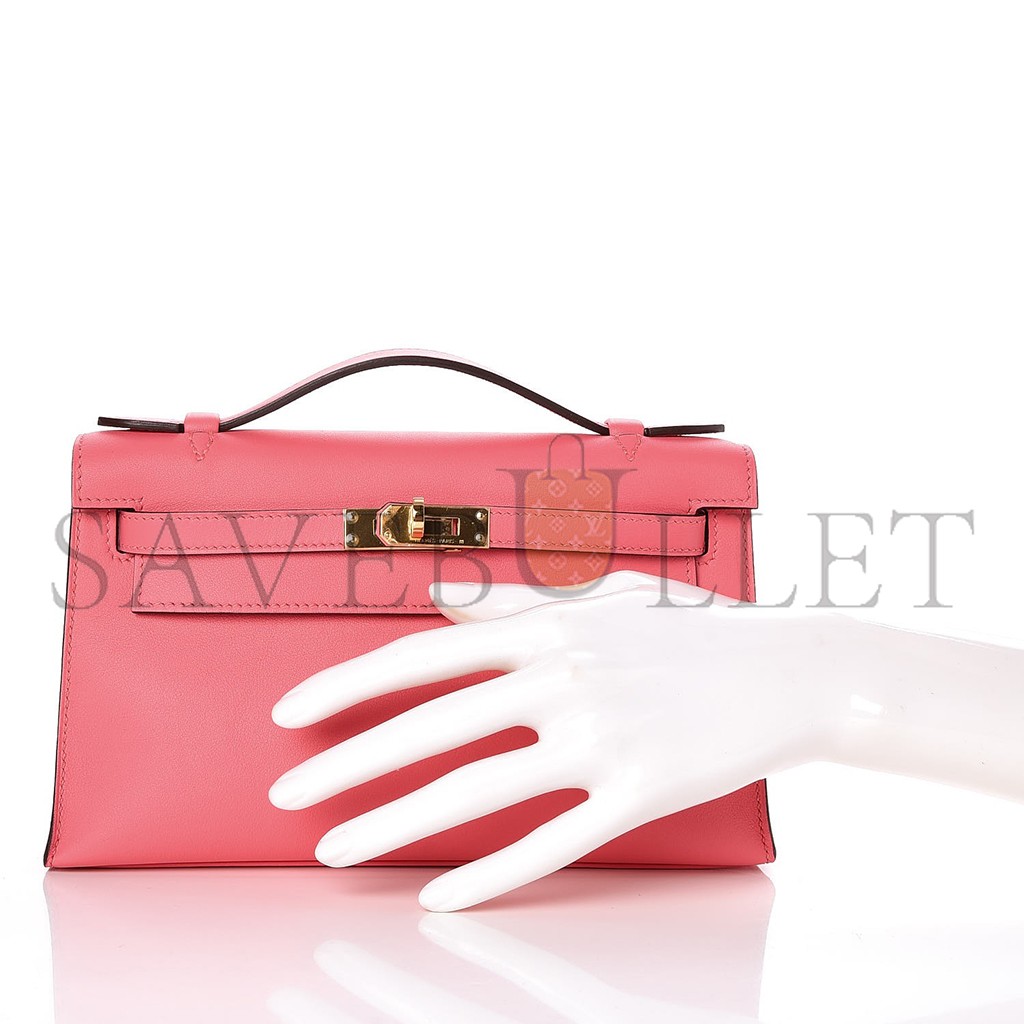 HERMÈS MASTER SWIFT KELLY POCHETTE CLUTCH ROSE AZALEE (22*14*7cm) 